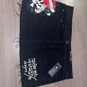Ed Hardy Black Mini Skirt with Skull Design